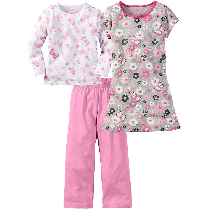 bpc bonprix collection Schlafanzug + Nachthemd (3-tlg.) in rosa für Mädchen von bonprix