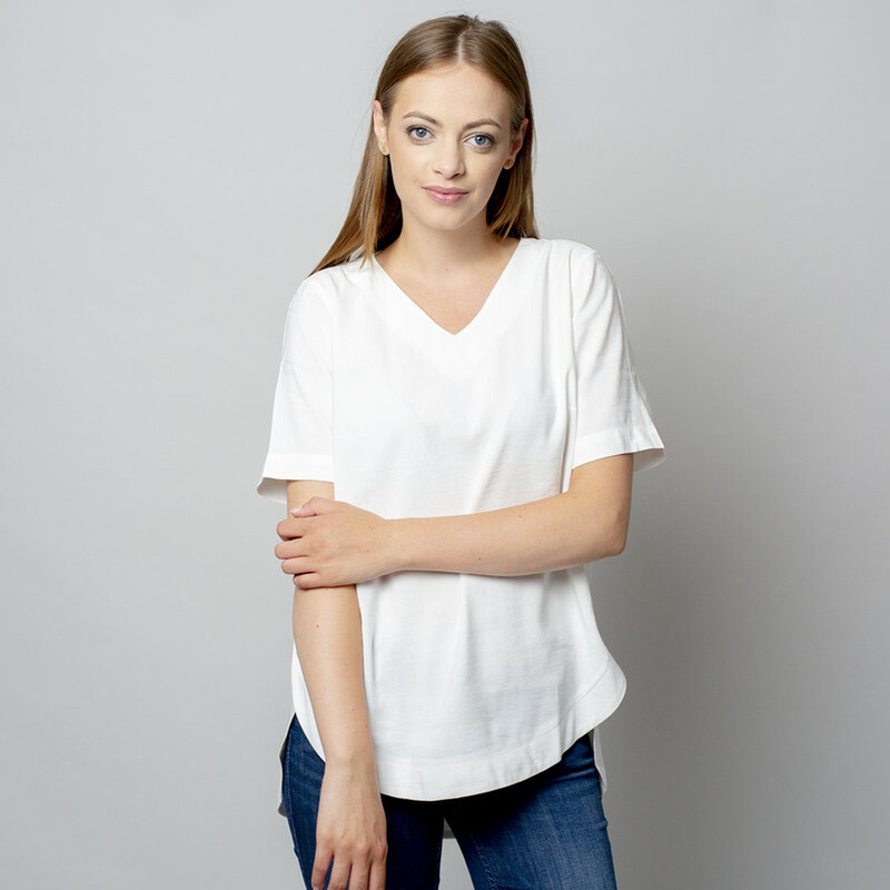 Willsoor Damen T-Shirt in weiß mit Leinenzusatz 10908