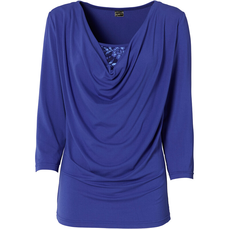 RAINBOW Shirt mit Wasserfall-Ausschnitt 3/4 Arm in blau für Damen von bonprix