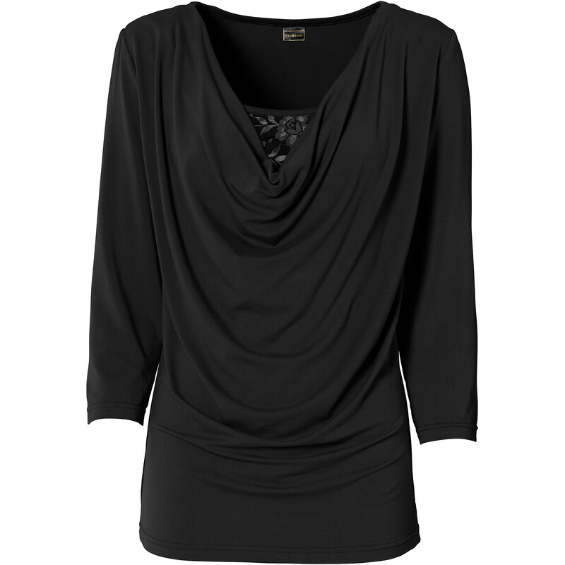 RAINBOW Shirt mit Wasserfall-Ausschnitt 3/4 Arm in schwarz für Damen von bonprix