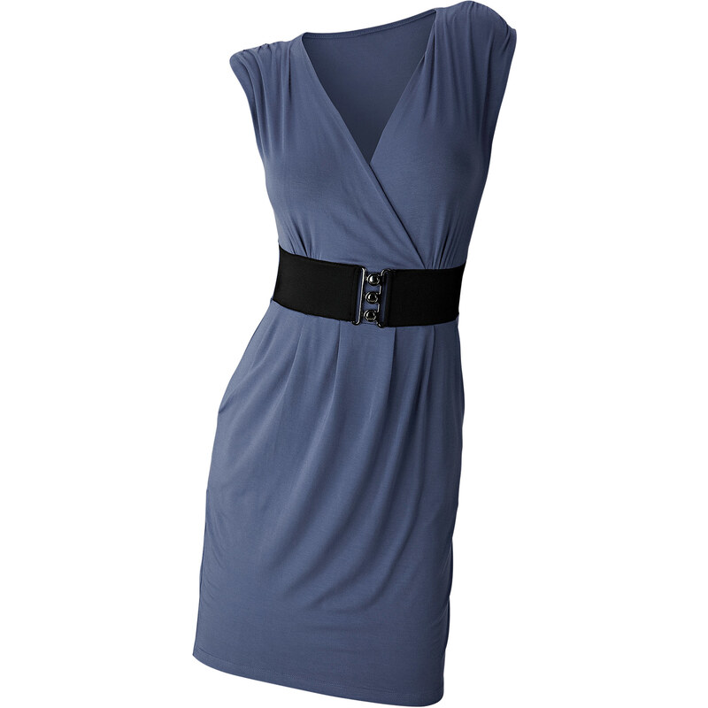BODYFLIRT Shirtkleid/Sommerkleid kurzer Arm figurbetont in blau (V-Ausschnitt) von bonprix