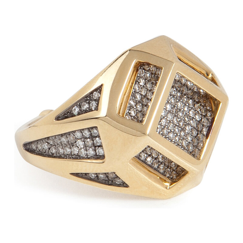 Noor Fares 18kt Gold Cube Cage Ring with Diamonds