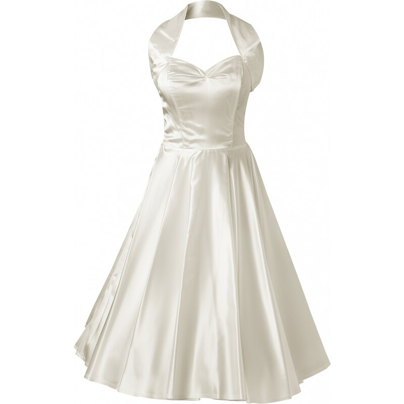 Vivien of Holloway 1950s Retro halter Ivory Satin swing dress bridesdress