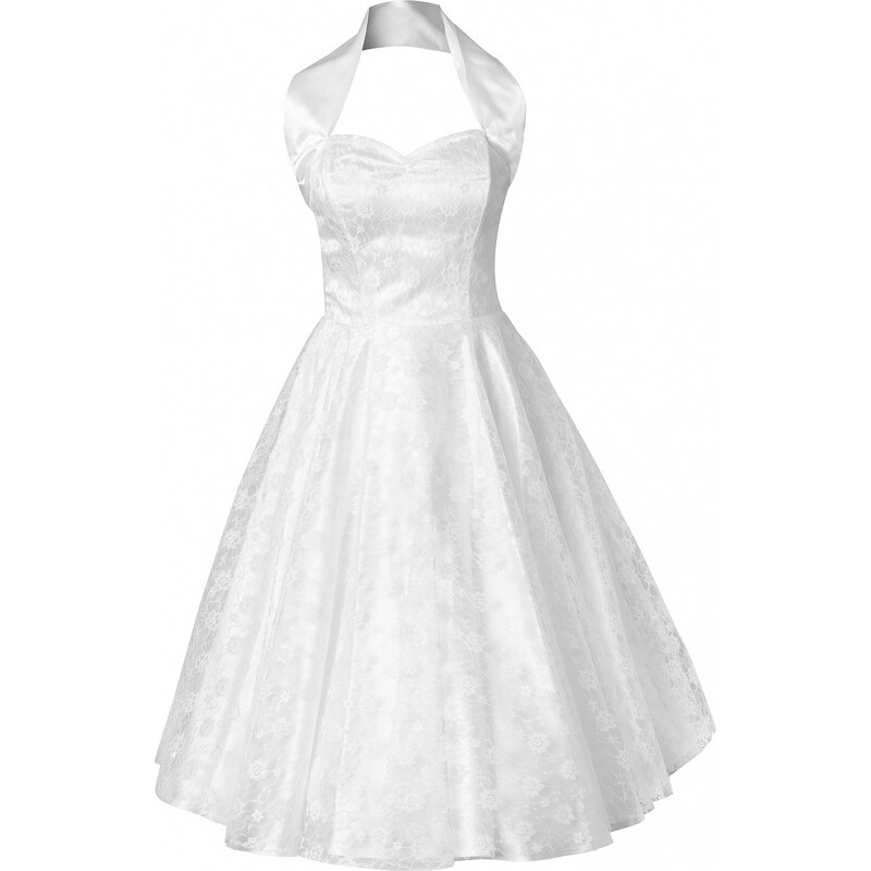 Vivien of Holloway 50s Retro halter luxury White Satin Lace swing dress wedding dress