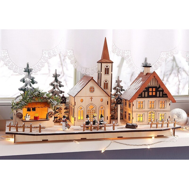 LED-Weihnachtsdorf aus Holz