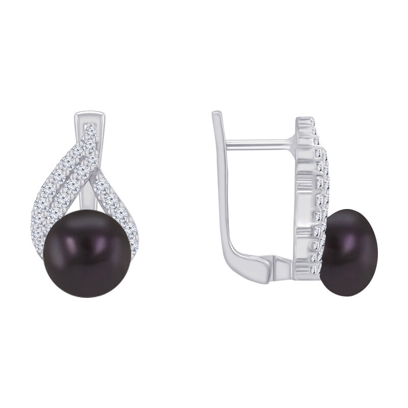 Eppi Silberne Ohrringe mit schwarzen Perlen und Zirkonia Zona