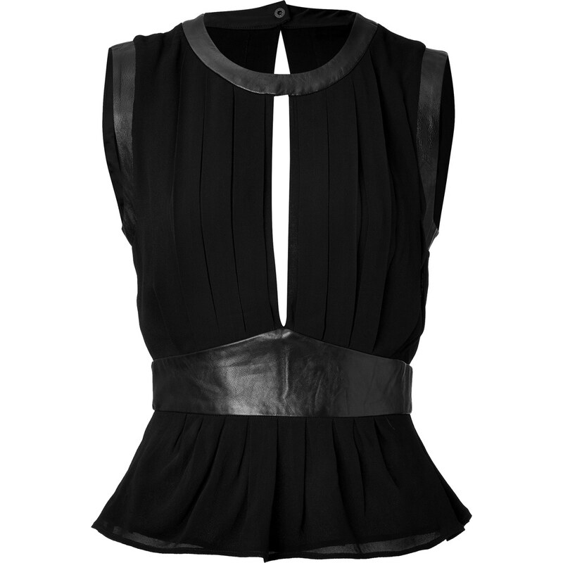 LAgence Peplum Top with Leather Trim