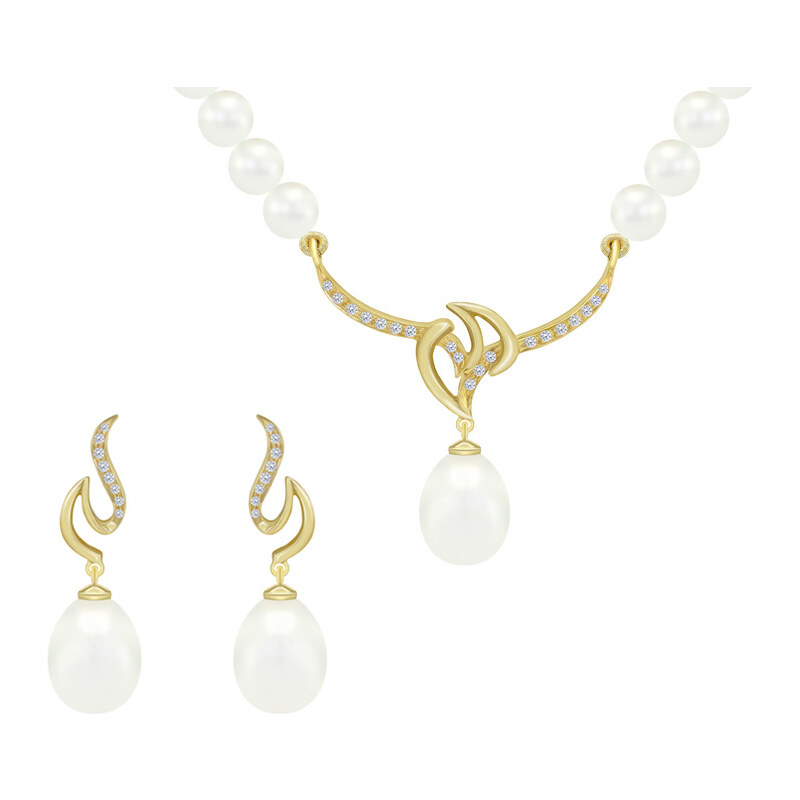 Eppi Goldenes Schmuckset mit Perlen und Diamanten Giusepina