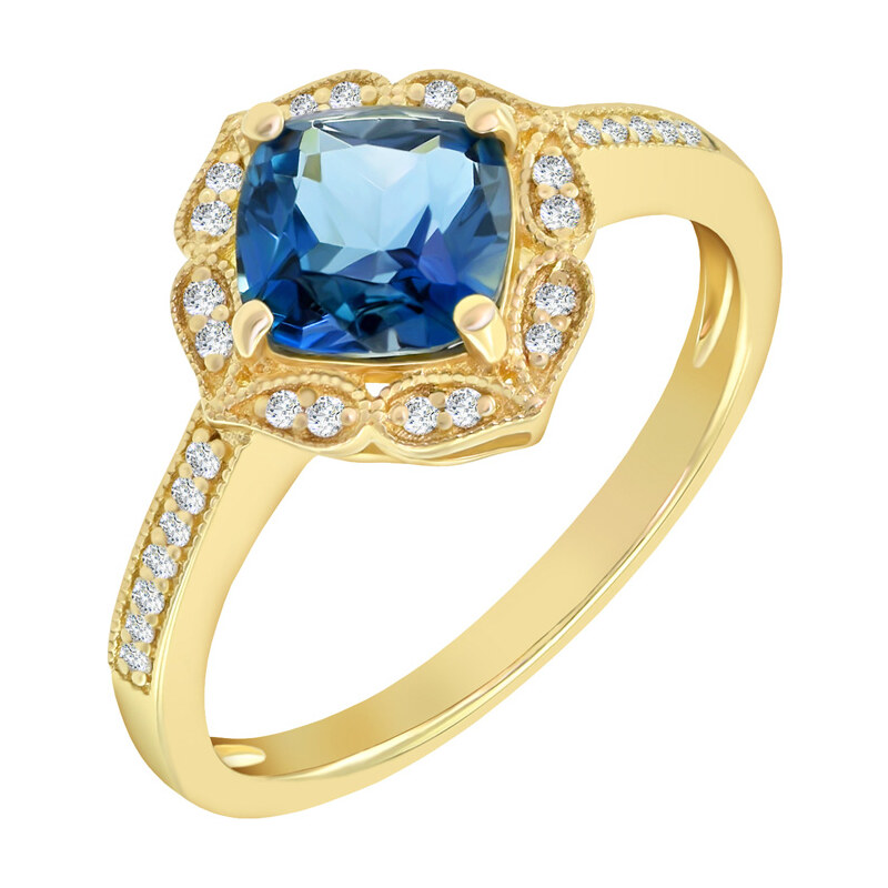 Eppi Goldener Vintagering mit blauem Topas und Diamanten Antonella