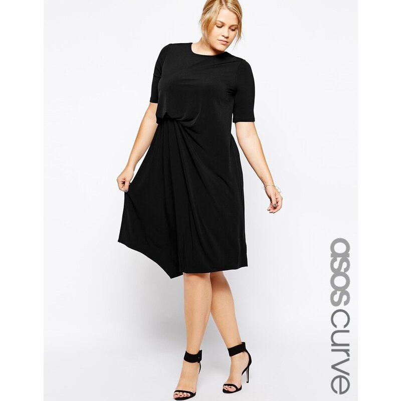 ASOS CURVE - Exklusives Kleid mit drapierter Vorderseite - Schwarz