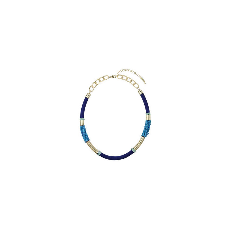 Topshop Blaues, stoffumwickeltes Collier mit Perlen