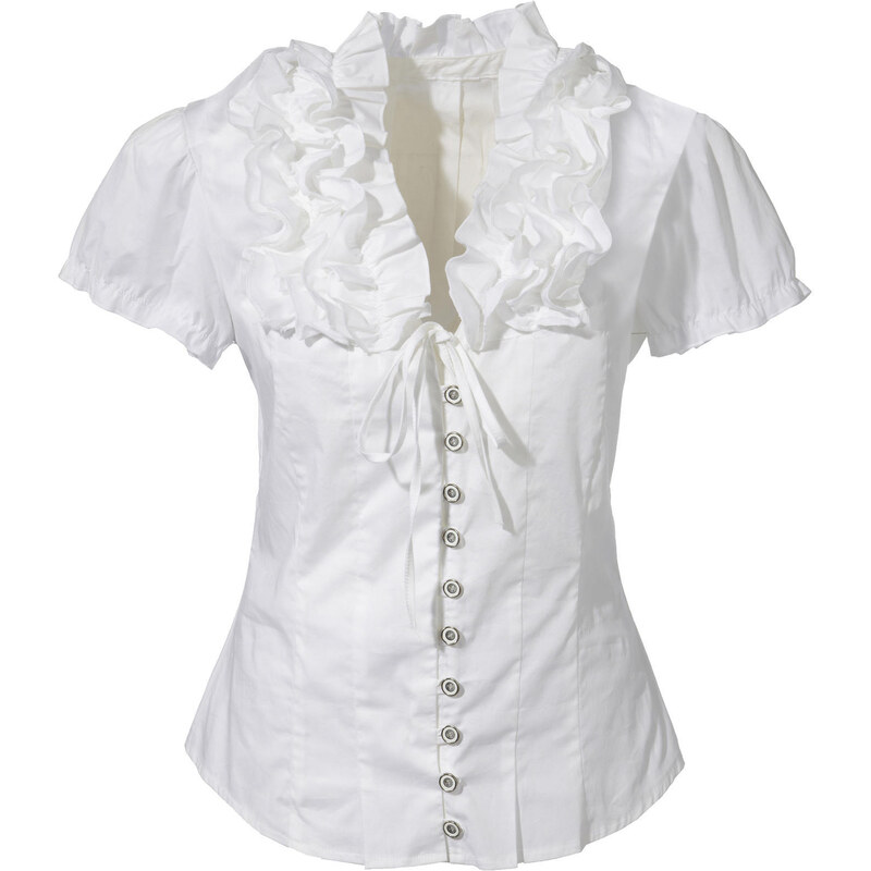 BODYFLIRT Bluse kurzer Arm figurbetont in weiß (V-Ausschnitt) für Damen von bonprix