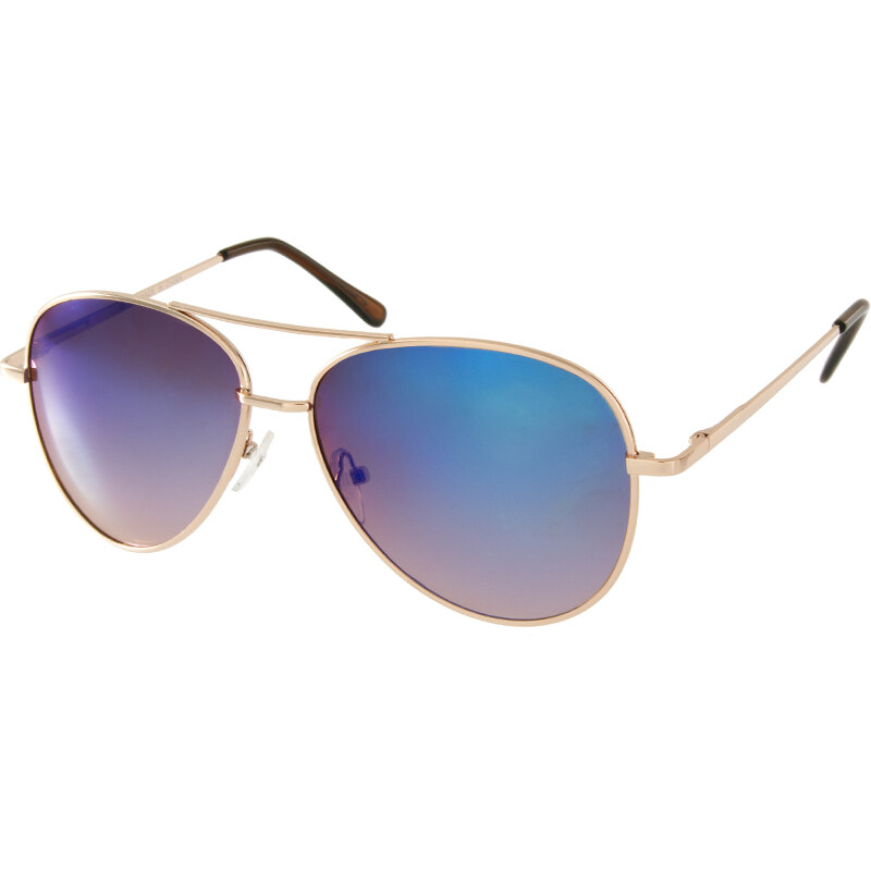 ASOS - Pilotensonnenbrille mit blau verspiegelten Gläsern - Gold