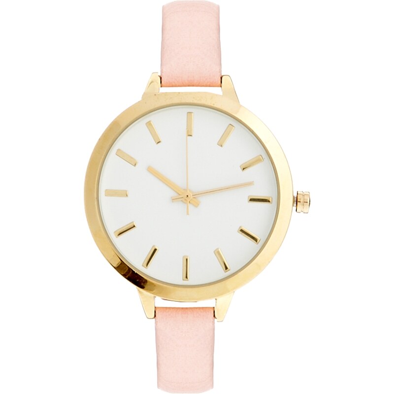 ASOS - Uhr mit großem Zifferblatt und schmalem Armband - Rosa