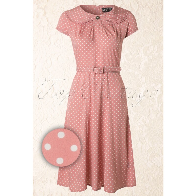 Bunny 40s Ingrid Dress in Soft Pink with White Polka