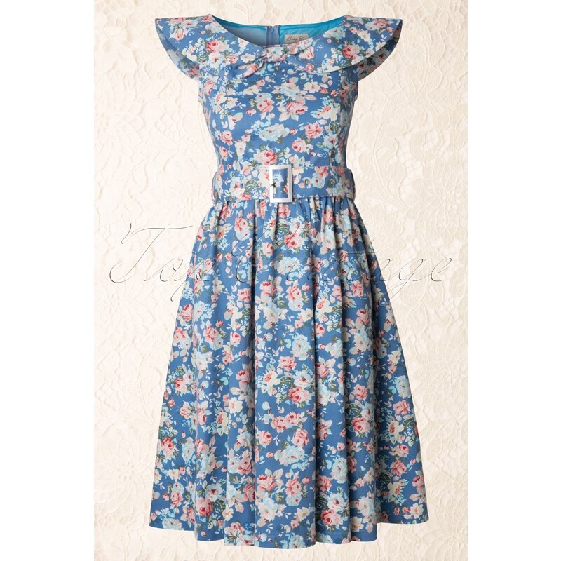 Lindy Bop 1950s Hetty Swing Dress in Floral Sky Blue