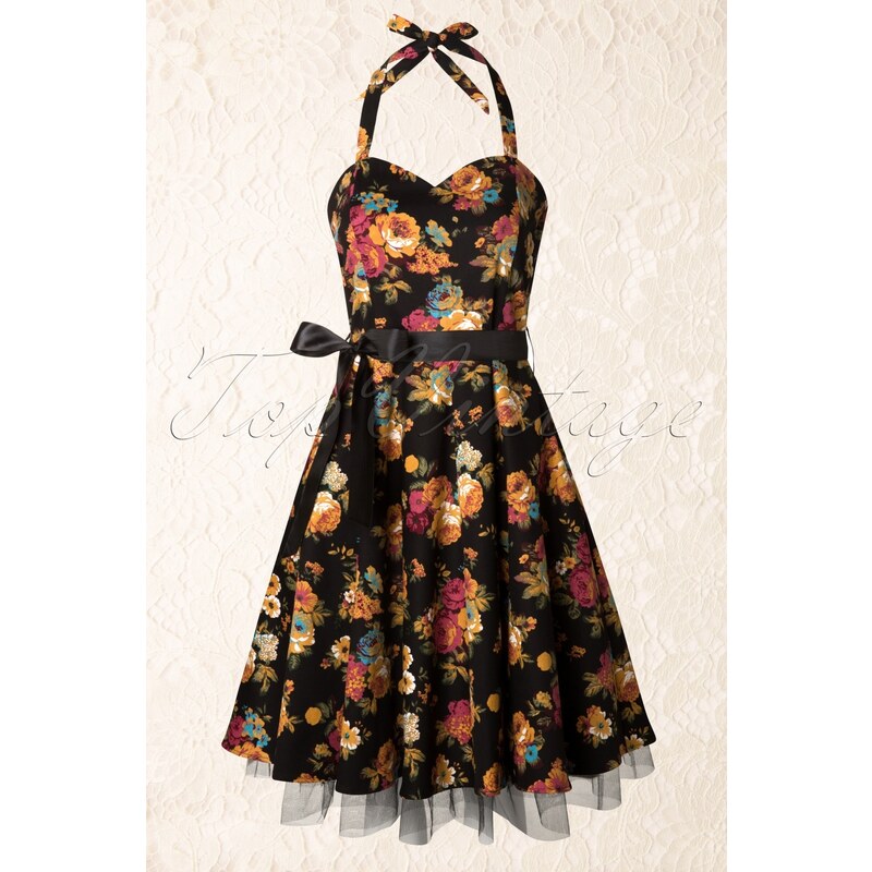 Lindy Bop 1950s Bonnie Swing Dress Floral Black