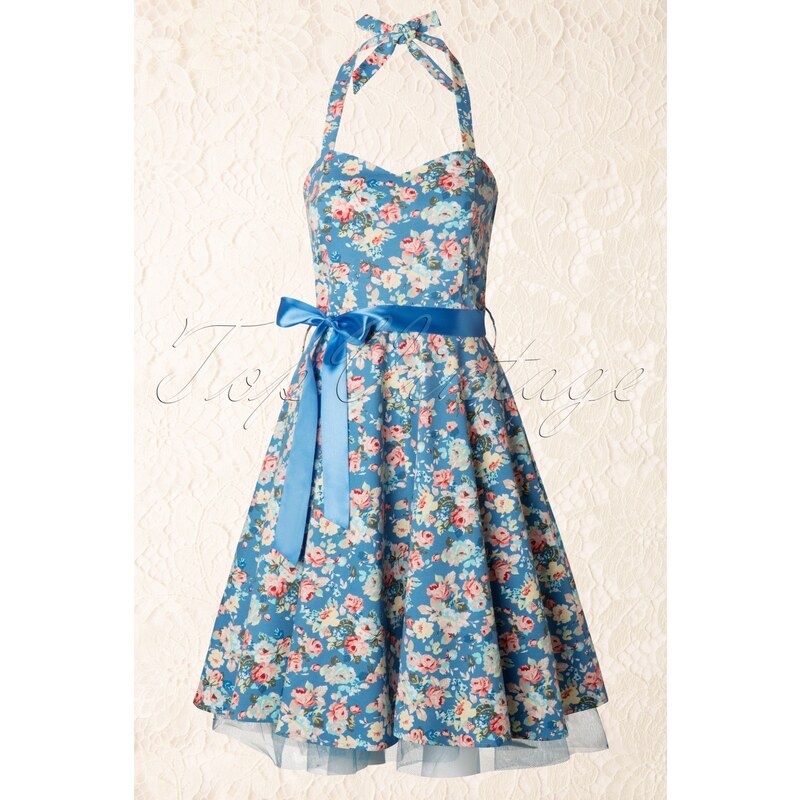Lindy Bop 1950s Bonnie Swing Dress Floral Blue