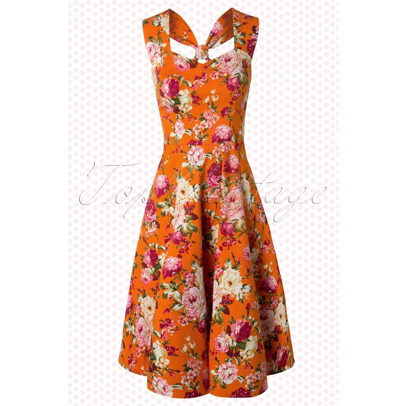 Whispering Ivy TopVintage exclusive ~ 50s Floral Summer Dress in Orange