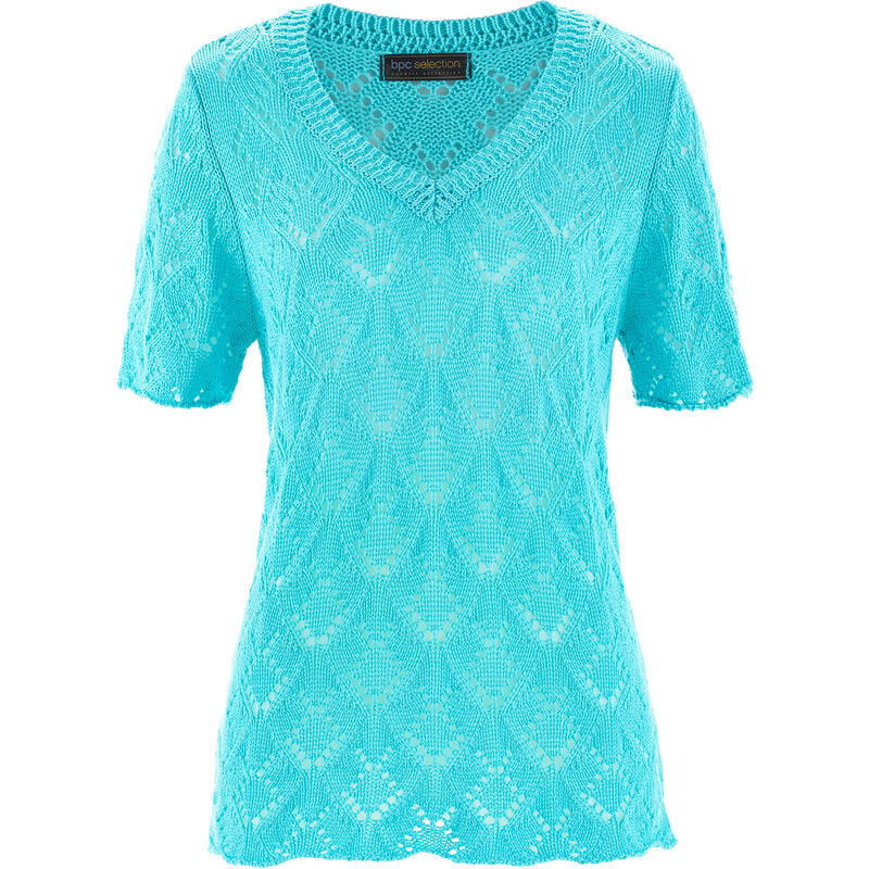 bpc selection Ajour-Pullover Kurzarm in blau für Damen von bonprix