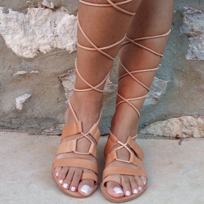 Grecian Sandals Lace Up Gladiator Leather Sandals - Multiple Colors