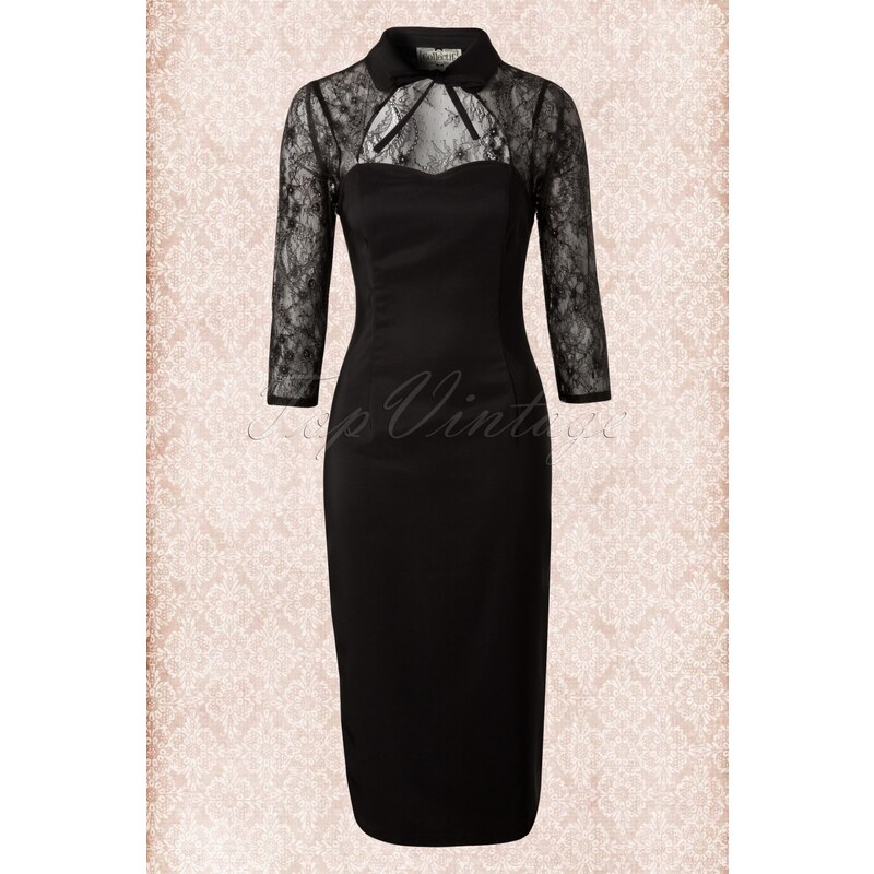 Collectif Clothing 50s Renee Lace Pencil Dress in Black