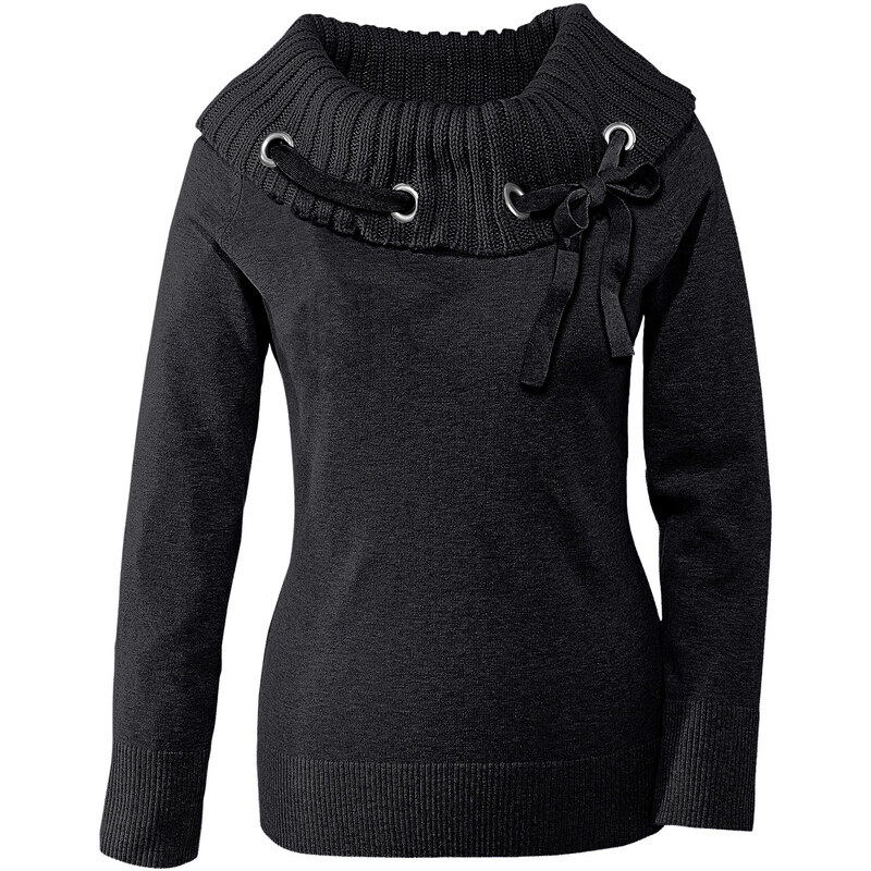 BODYFLIRT Pullover langarm figurbetont in schwarz (Carmen-Ausschnitt) für Damen von bonprix