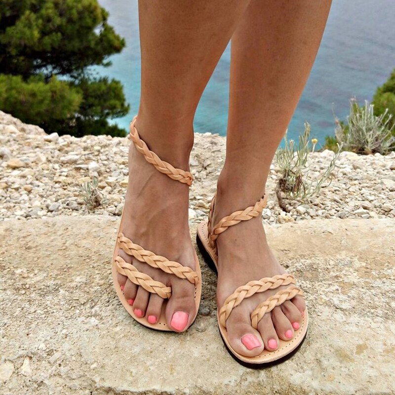 Grecian Sandals Double Braided Leather Sandals - Multiple Colors