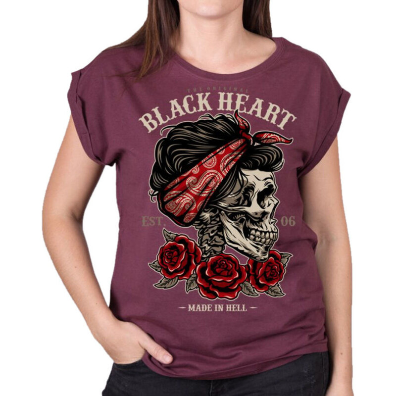 Street T-Shirt Frauen - PIN UP SKULL EXT - BLACK HEART - 7230