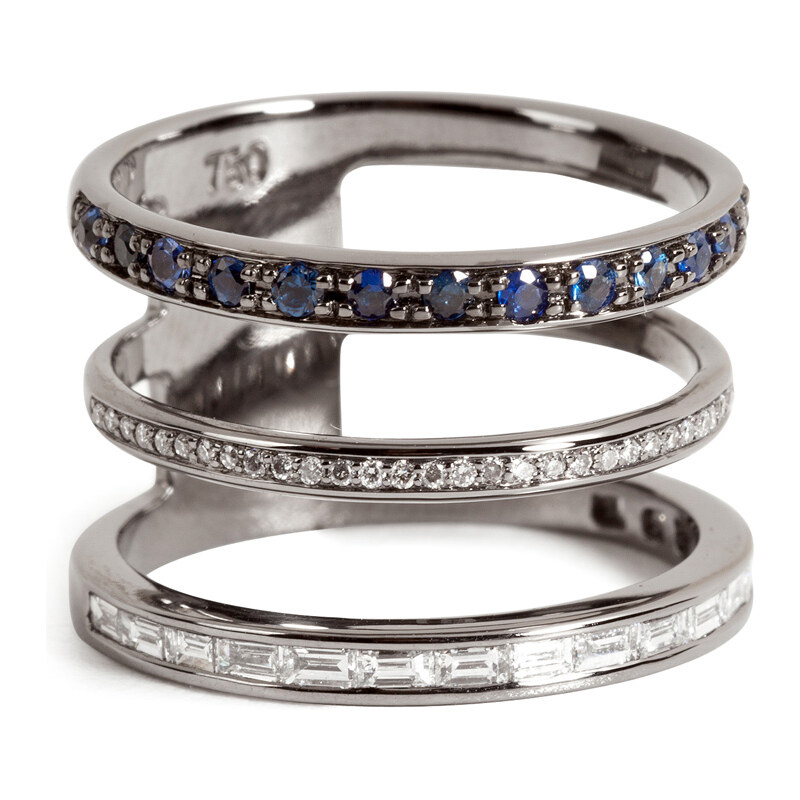 Nikos Koulis 18kt Blackened Gold Ring with Sapphires and White Diamonds