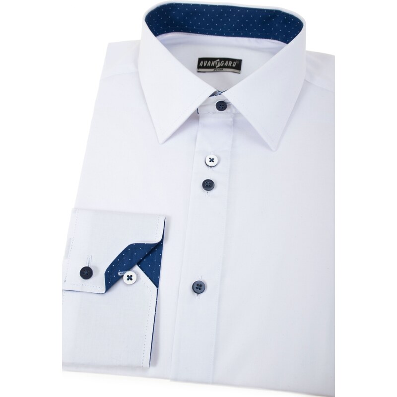 Avantgard Weißes Slim Hemd mit blauen Accessoires langen Ärmeln