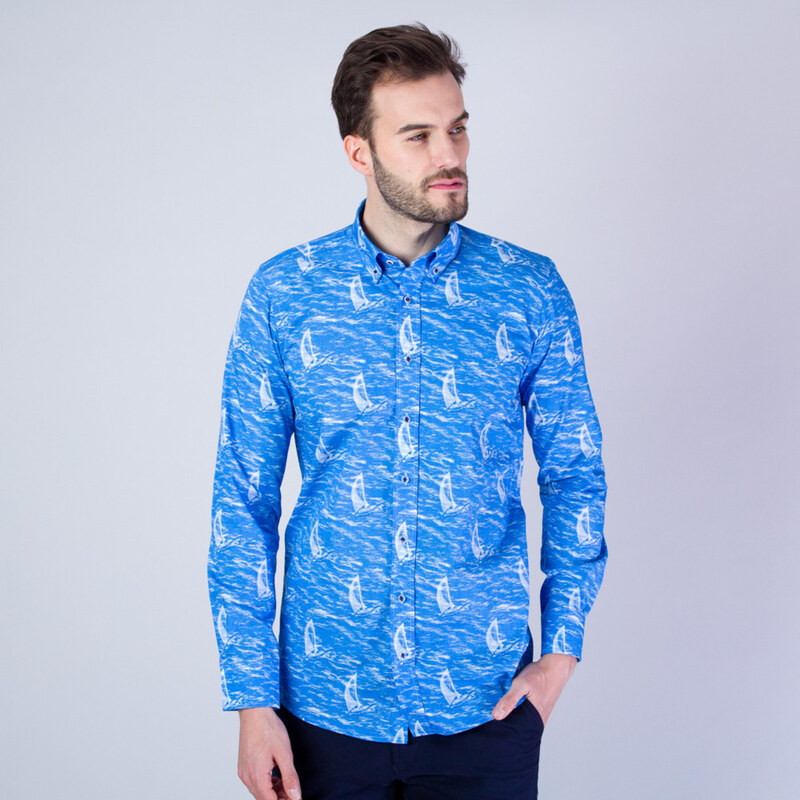 Männer Klassisches Hemd Willsoor blau geometrisch