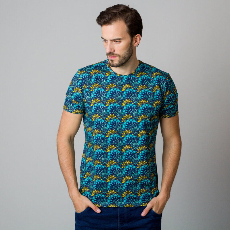 Willsoor Herren-T-Shirt mit türkisfarbenem Blumenmuster 11800