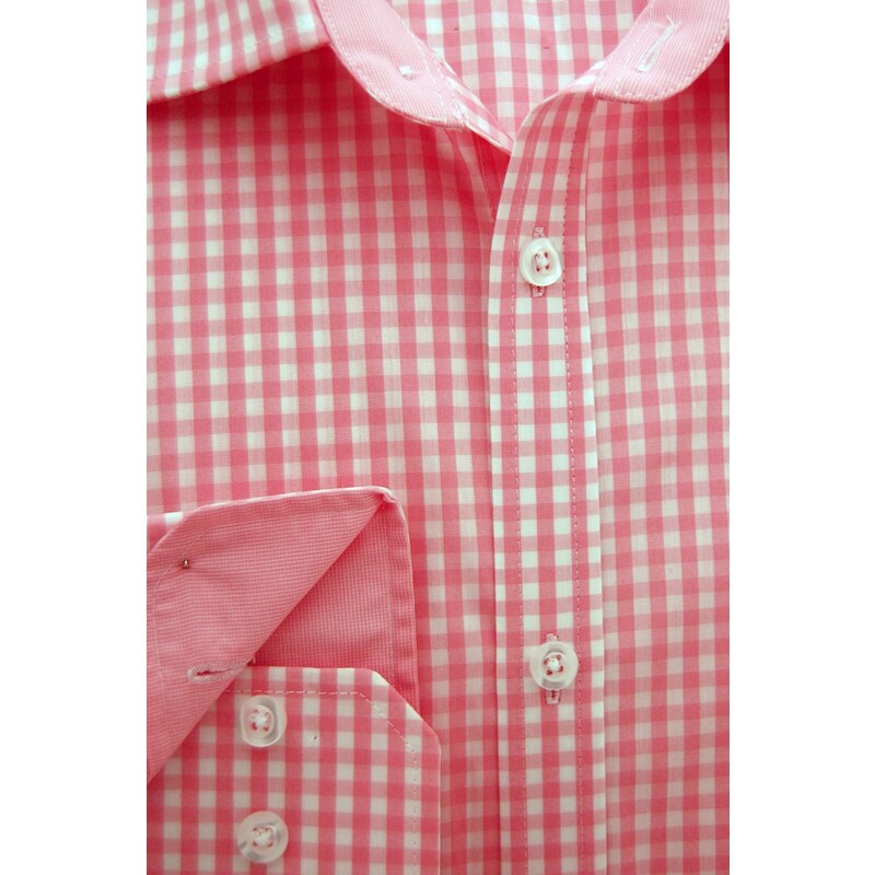 Avantgard Slim Herrenhemd mit rosa Würfel langen Ärmeln