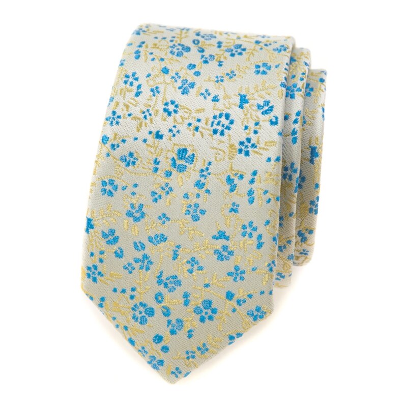 Avantgard Schmale Krawatte für Männer mit blau-gelbem Muster