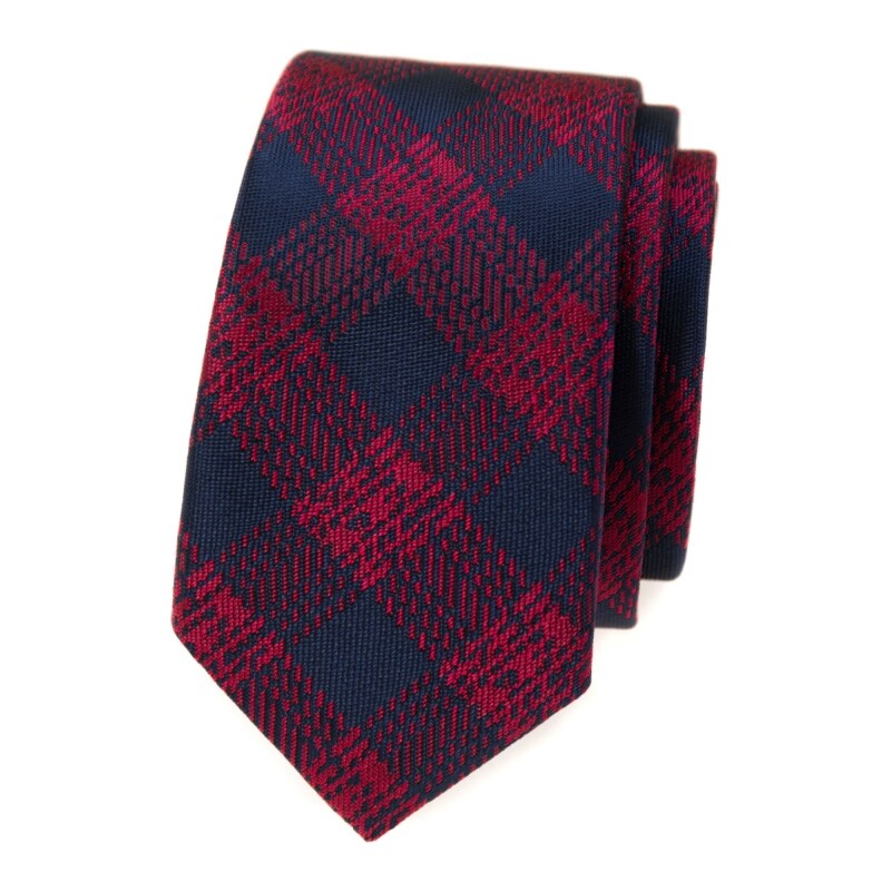 Avantgard Blau-rot karierte schmale Krawatte