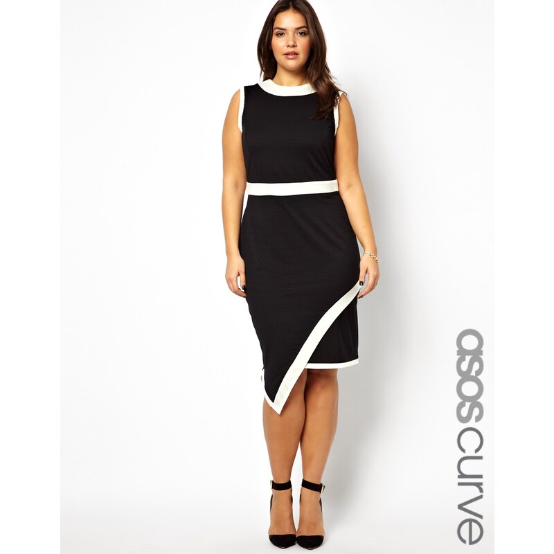 ASOS CURVE – Exklusives Kleid mit grafischem Design und asymmetrischem Saum