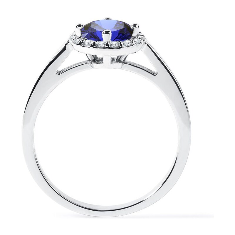 Halo-Ring aus Weißgold mit Saphiren und Diamanten KLENOTA K0030052