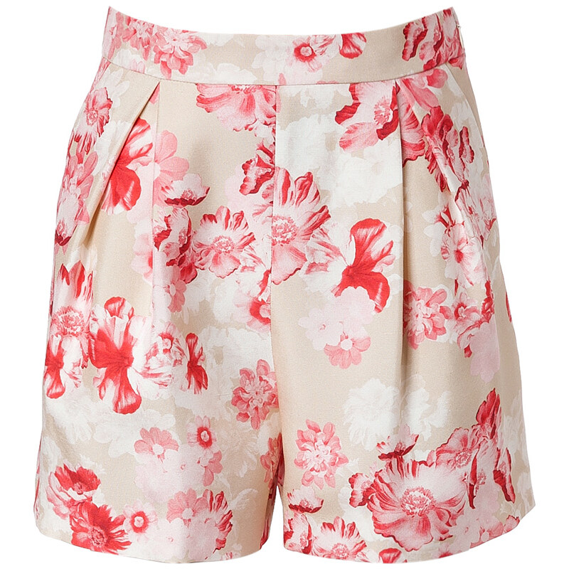 Giambattista Valli Floral Print Silk Shorts in Pink