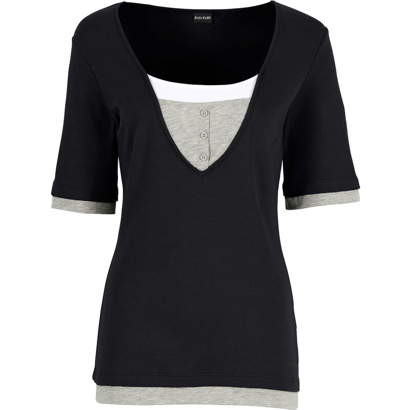 BODYFLIRT Shirt halber Arm sehr figurbetont in schwarz (Rundhals) für Damen von bonprix