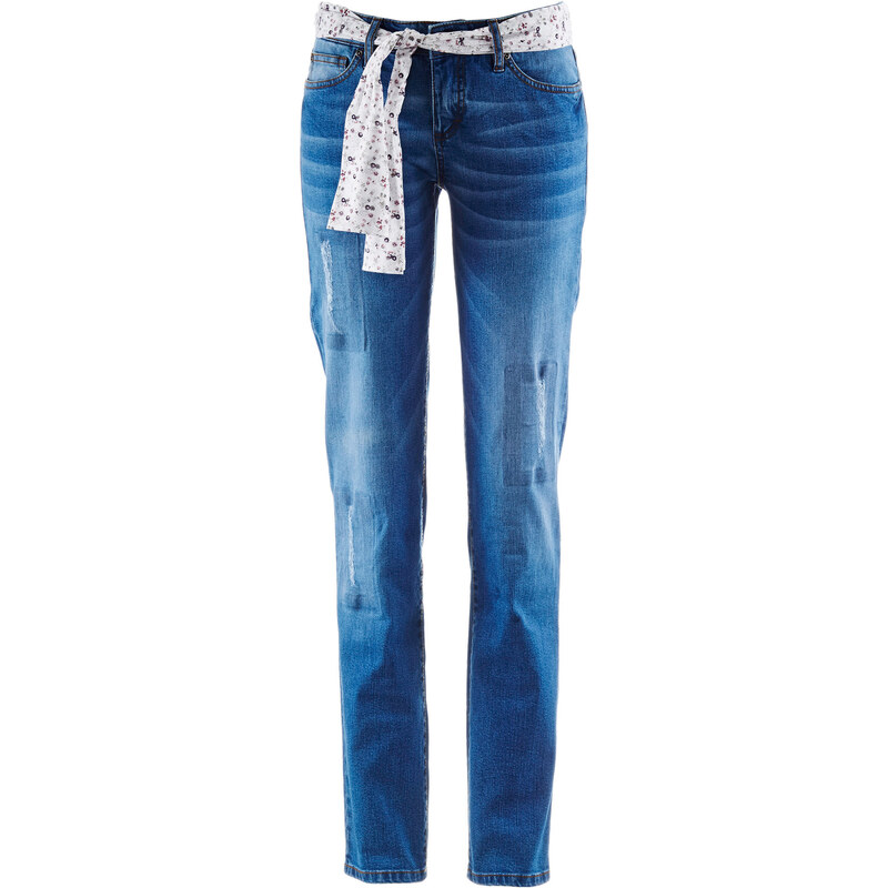John Baner JEANSWEAR Stretch-Jeans mit Gürtel STRAIGHT, Kurz in blau für Damen von bonprix