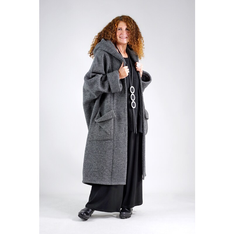 déjà vu Neanderthal Oversize Mantel aus 100% Wolle in grau Einheitsgröße - dejavu Fashion
