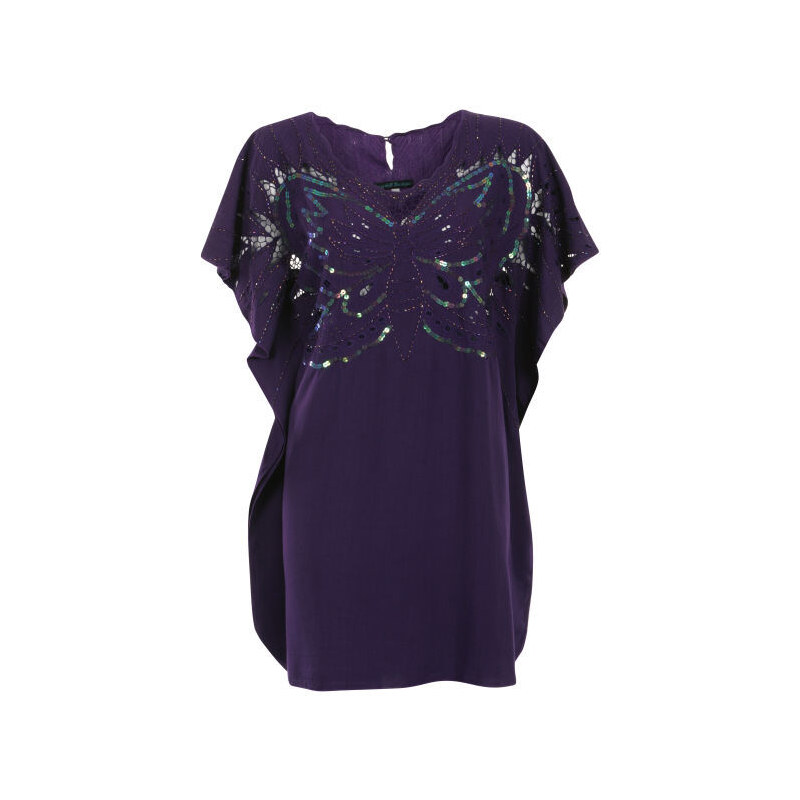 Sugarhill Boutique Women's Sequinned Batwing Butterfly Dress - Dark Purple/Black