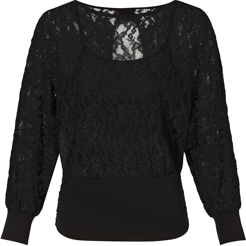 RAINBOW Spitzen-Pullover langarm in schwarz für Damen von bonprix