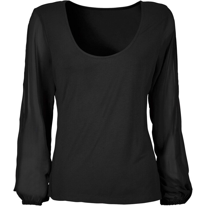 BODYFLIRT Shirt mit Chiffon-Ärmeln langarm in schwarz für Damen von bonprix