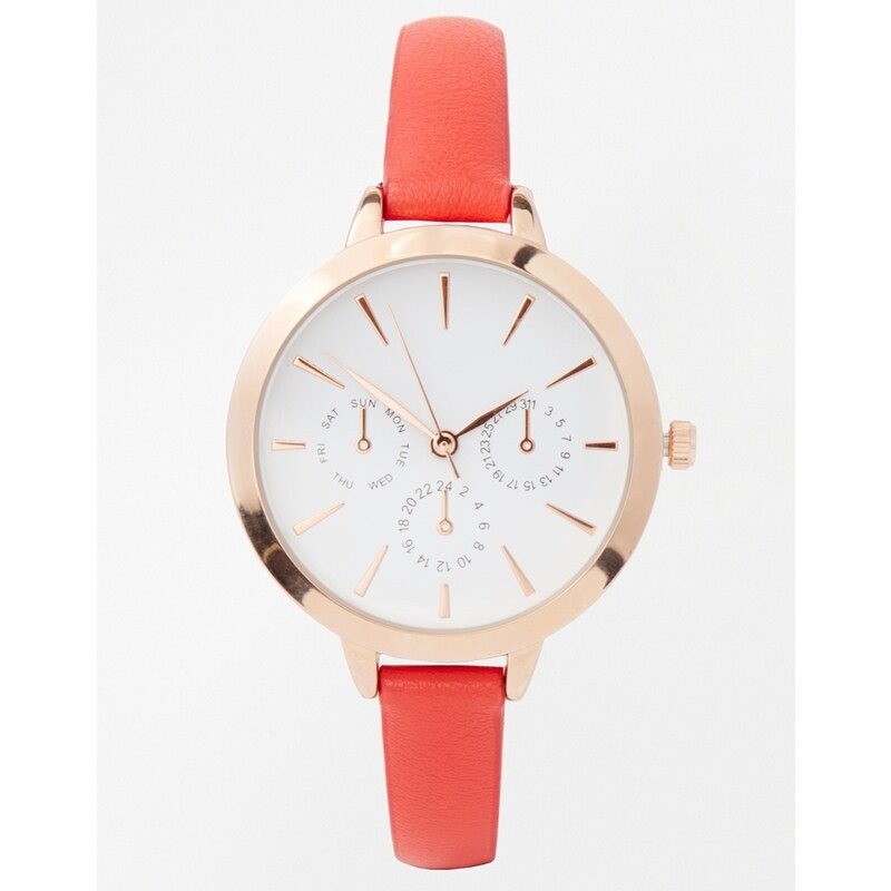 ASOS - Uhr mit großem Zifferblatt und schmalem Armband - Rot