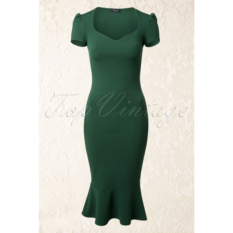 Vintage Chic 50s Demure Pencil Dress in Emerald Green