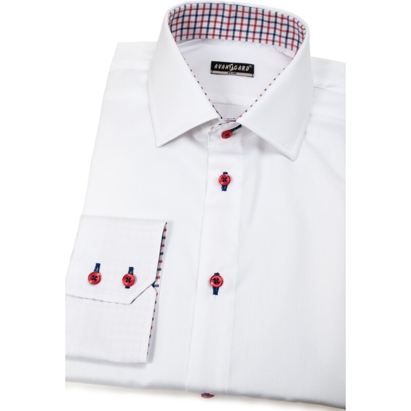 Avantgard Weiß Slim-Fit-Hemd mit roten Knöpfen