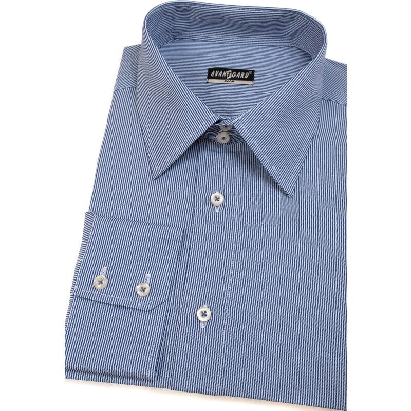 Avantgard Herren Hemd SLIM mit blau-weißen Streifen