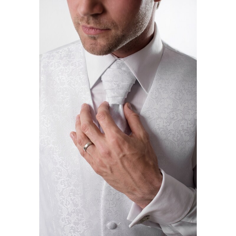 Avantgard Hochzeitsweste mit Krawatte Weiß glänzend Muster